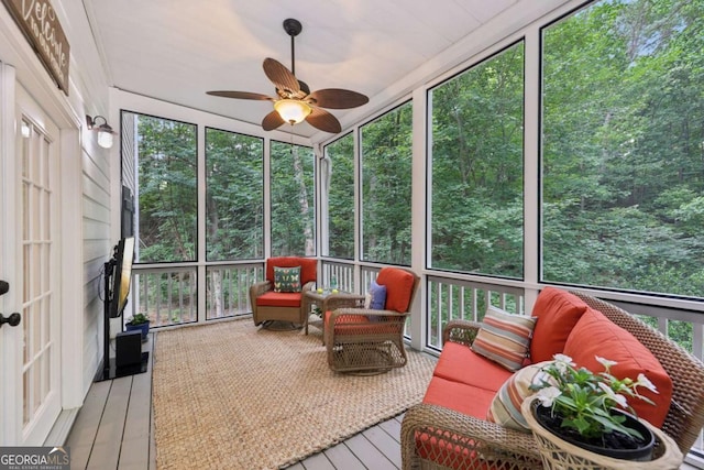 8485 Anchor On Lanier Ct, Gainesville, GA 30506 - sunroom / solarium featuring ceiling fan and plenty of natural light