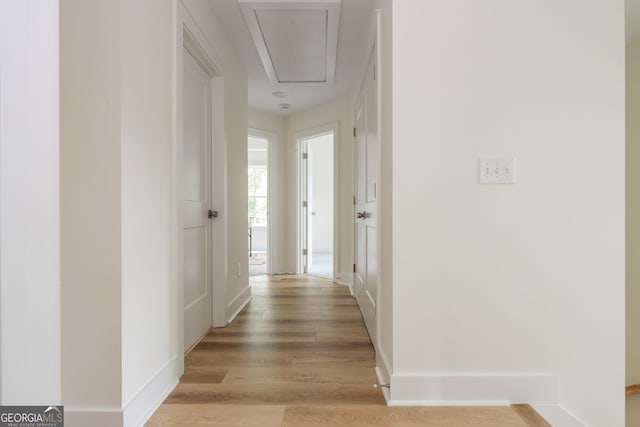 38 Mildred Pl NW, Atlanta, GA 30318 - hallway featuring attic access and light wood-style floors