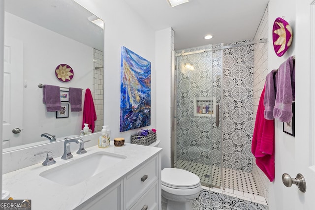 1036 Oxford Rd NE, Atlanta, GA 30306 - full bathroom featuring a stall shower, vanity, tile patterned floors, and recessed lighting