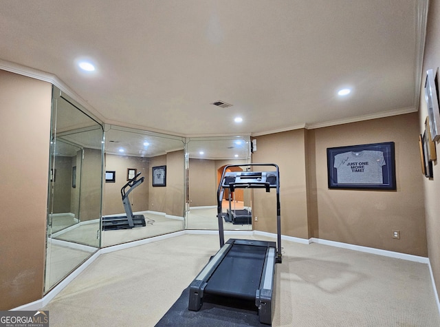 1620 Silverleaf Way, Alpharetta, GA 30005 - workout area with carpet floors, recessed lighting, and crown molding