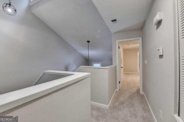 6221 Willow Run Rd, Peachtree Corners, GA 30092 - hall with an upstairs landing, light carpet, and vaulted ceiling