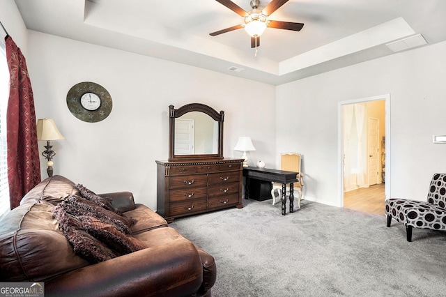 176 Malbone St SW, Cartersville, GA 30120 - sitting room featuring carpet, ceiling fan, and a tray ceiling