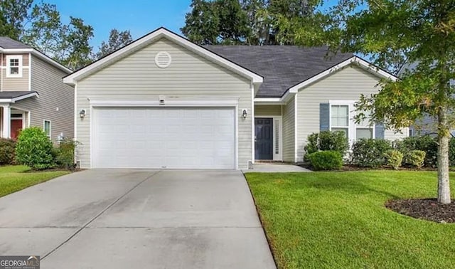 176 Calm Oaks Cir, Savannah, GA 31419 - ranch-style house featuring driveway, a garage, and a front yard