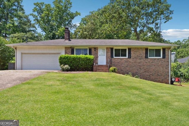 155 Windy Hill Ct, Alpharetta, GA 30004 - single story home featuring a garage, a front yard, a chimney, driveway, and brick siding