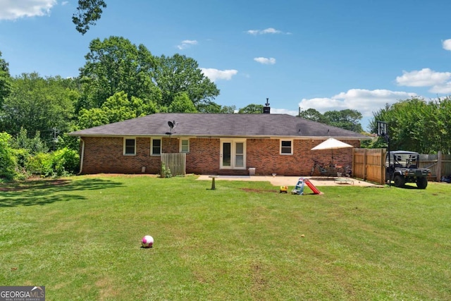 155 Windy Hill Ct, Alpharetta, GA 30004 - rear view of house with a patio area, brick siding, and a chimney