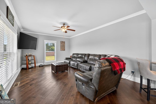 2112 Meadowood Cv, Monroe, GA 30655 - living room featuring a ceiling fan, hardwood / wood-style flooring, and ornamental molding