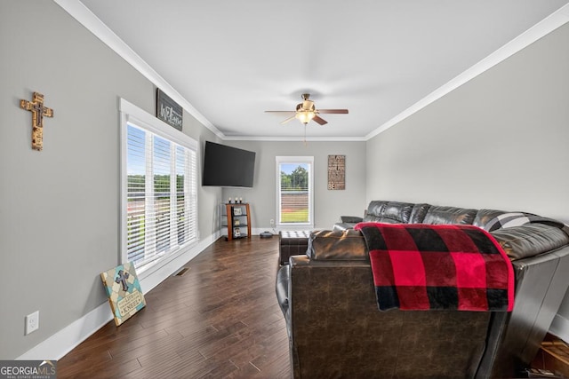 2112 Meadowood Cv, Monroe, GA 30655 - living room with a ceiling fan, ornamental molding, and wood finished floors