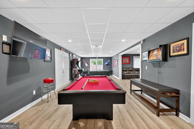 2112 Meadowood Cv, Monroe, GA 30655 - recreation room with a paneled ceiling, light wood finished floors, pool table, and recessed lighting