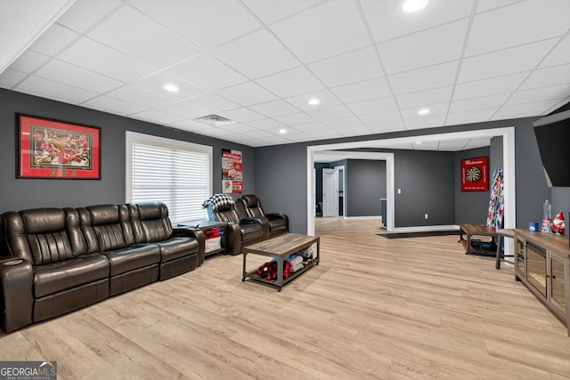 2112 Meadowood Cv, Monroe, GA 30655 - living room with light wood finished floors, a paneled ceiling, and recessed lighting