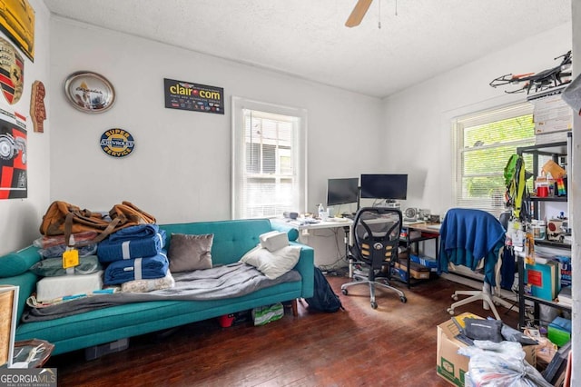 1639 Rogers Ave SW, Atlanta, GA 30310 - office space with hardwood / wood-style floors, plenty of natural light, ceiling fan, and a textured ceiling