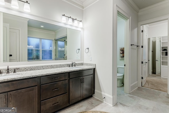 1911 Bent Pine Park, Statham, GA 30666 - full bath featuring double vanity, ornamental molding, and a shower with shower door