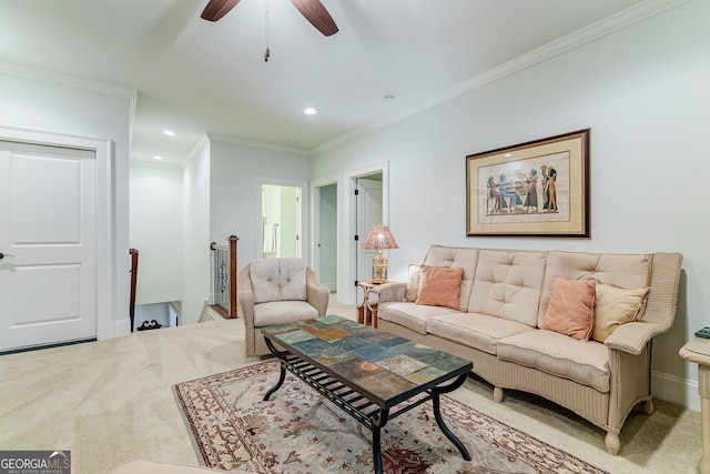 1911 Bent Pine Park, Statham, GA 30666 - carpeted living room featuring recessed lighting, crown molding, and ceiling fan