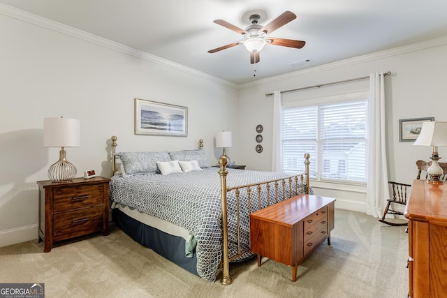 1911 Bent Pine Park, Statham, GA 30666 - bedroom with light colored carpet, crown molding, and a ceiling fan