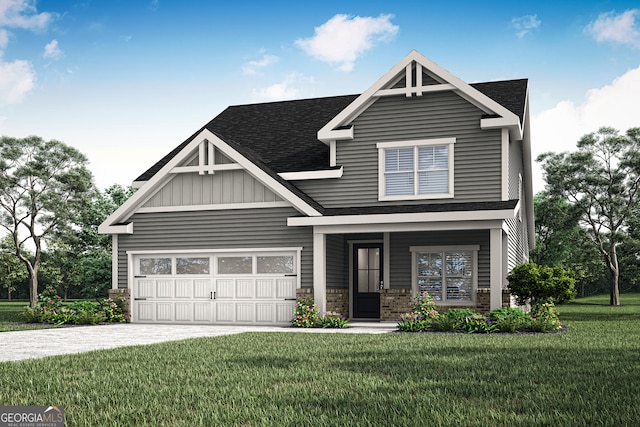422 Cantrell Dr, Dallas, GA 30157 - craftsman-style home featuring a shingled roof, driveway, a front yard, and stone siding