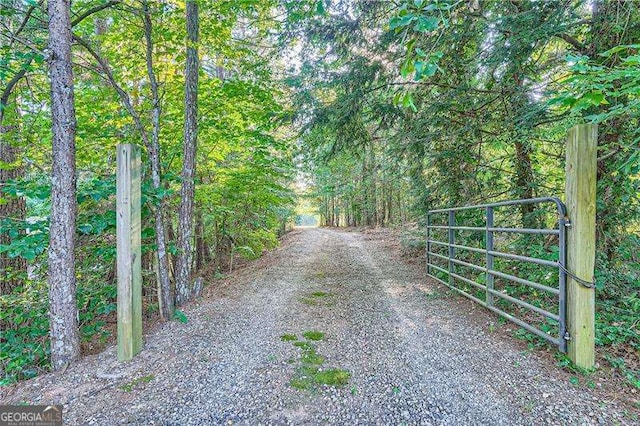 1565 Dr Bramblett Rd, Cumming, GA 30028 - view of dirt / gravel road featuring a view of trees and a gated entry