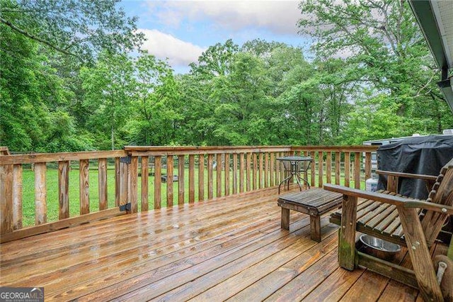 154 Fairview Rd, Ball Ground, GA 30107 - wooden terrace with grilling area