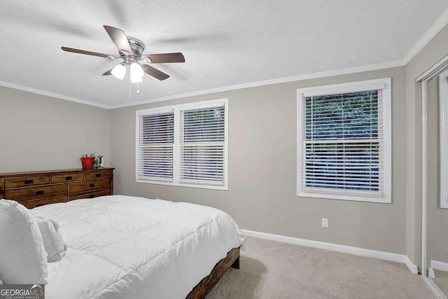 1066 Wedgewood Ln, Tucker, GA 30084 - carpeted bedroom with a textured ceiling, crown molding, and a ceiling fan