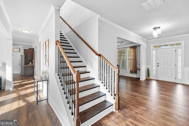 2767 NW Magnolia Creek Dr, Kennesaw, GA 30152 - entryway featuring ornamental molding, wood finished floors, and stairway