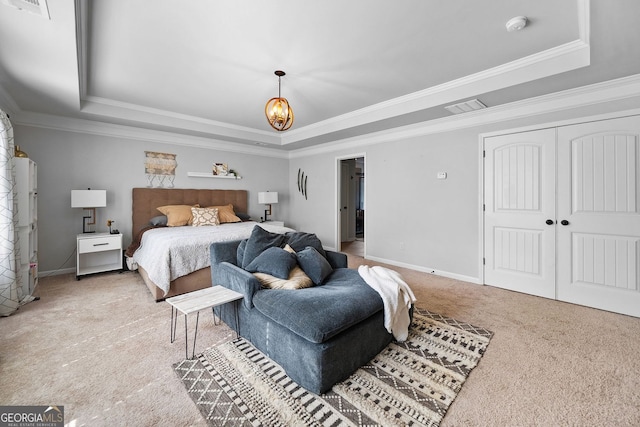 2767 NW Magnolia Creek Dr, Kennesaw, GA 30152 - carpeted bedroom featuring a raised ceiling, ornamental molding, and a closet