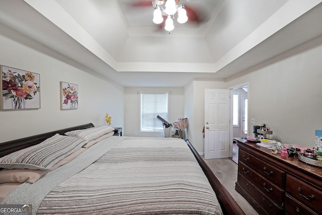 443 Brooks Rd, Dallas, GA 30132 - bedroom featuring a raised ceiling, carpet, and ceiling fan