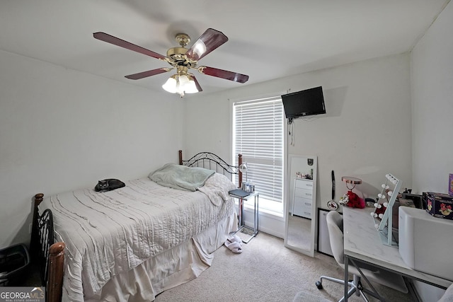 443 Brooks Rd, Dallas, GA 30132 - bedroom with light carpet, an office area, and a ceiling fan