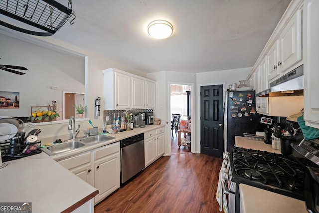 443 Brooks Rd, Dallas, GA 30132 - kitchen featuring appliances with stainless steel finishes, under cabinet range hood, white cabinetry, and light countertops