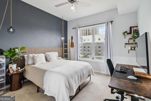 390 17th St NW Unit 6055, Atlanta, GA 30363 - bedroom with light colored carpet, a desk, ceiling fan, and vaulted ceiling