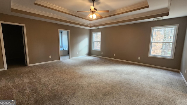 488 Morris Rd, Hiram, GA 30141 - carpeted spare room featuring a tray ceiling, crown molding, and ceiling fan