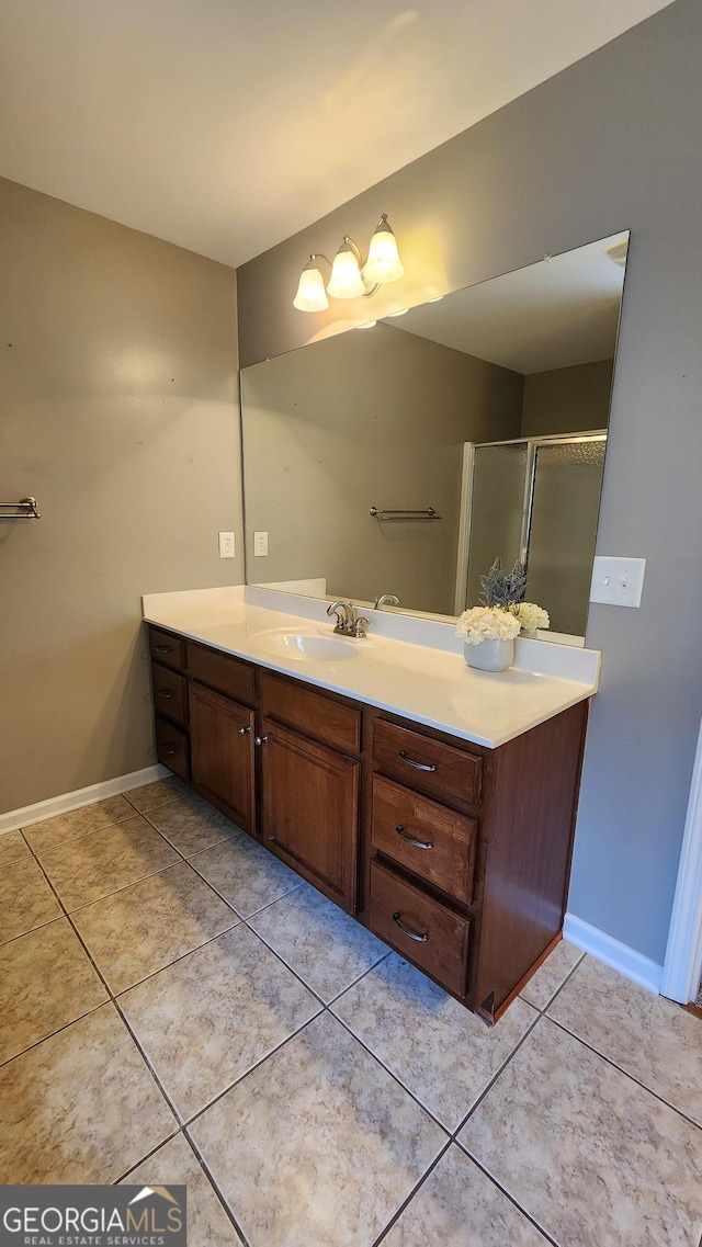 488 Morris Rd, Hiram, GA 30141 - full bathroom featuring vanity, tile patterned floors, and an enclosed shower