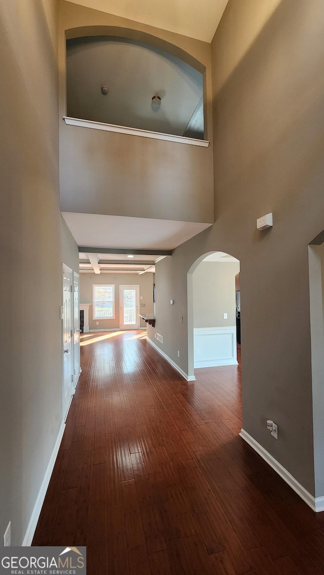 488 Morris Rd, Hiram, GA 30141 - hall featuring hardwood / wood-style flooring, a high ceiling, and arched walkways