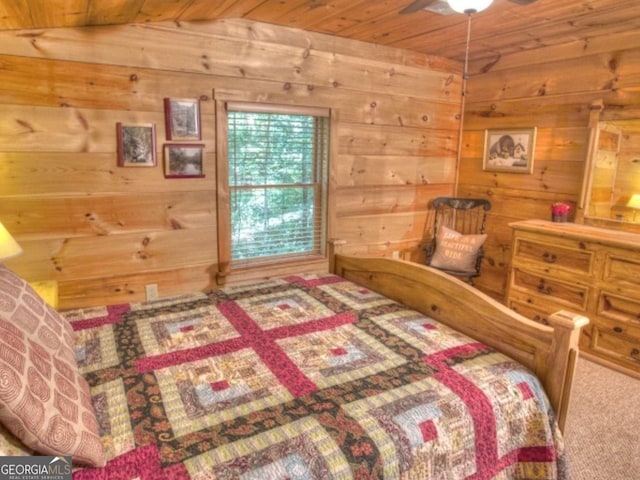 97 Eagles Nest Rd, Sautee Nacoochee, GA 30571 - bedroom featuring wood walls, wooden ceiling, and carpet floors