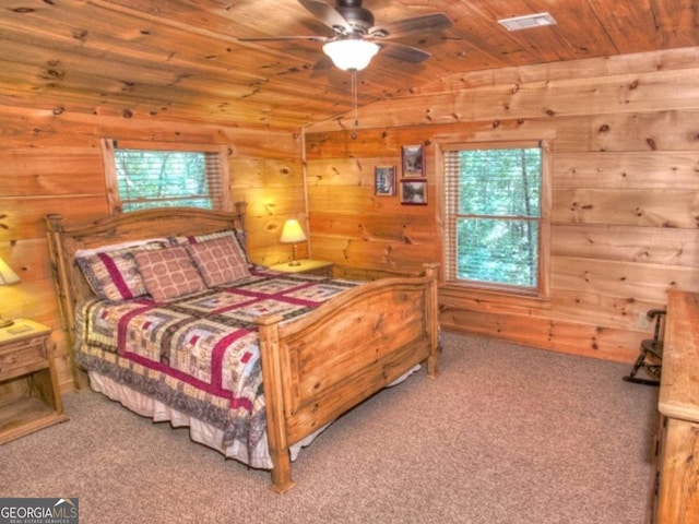 97 Eagles Nest Rd, Sautee Nacoochee, GA 30571 - bedroom featuring wood walls, carpet, lofted ceiling, and wood ceiling