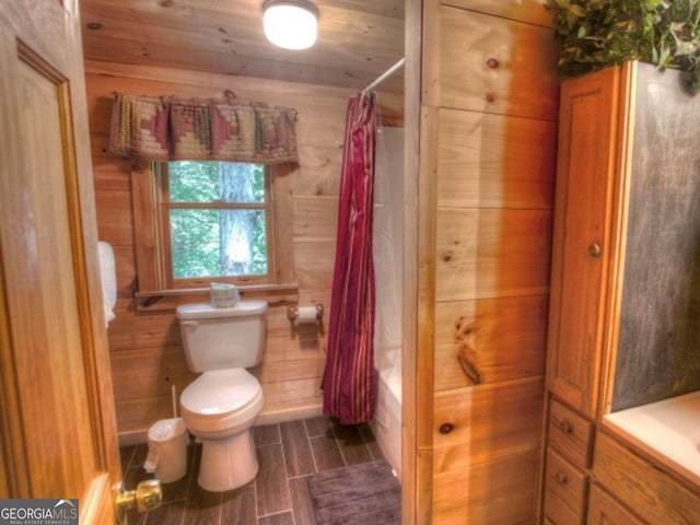 97 Eagles Nest Rd, Sautee Nacoochee, GA 30571 - bathroom with shower / bath combo, wooden walls, and vanity