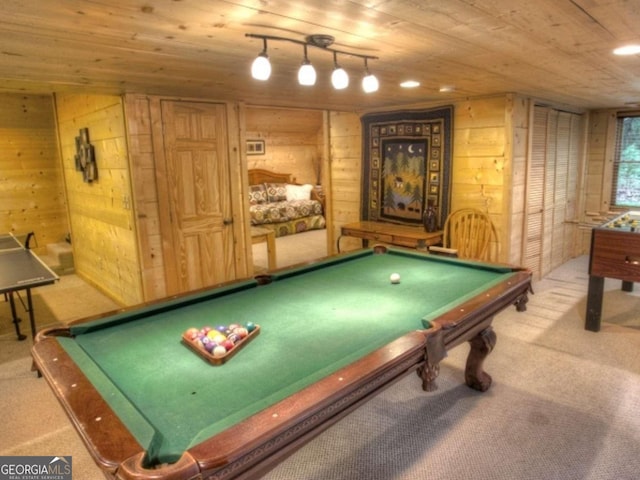 97 Eagles Nest Rd, Sautee Nacoochee, GA 30571 - game room with carpet, wooden walls, billiards table, and wood ceiling