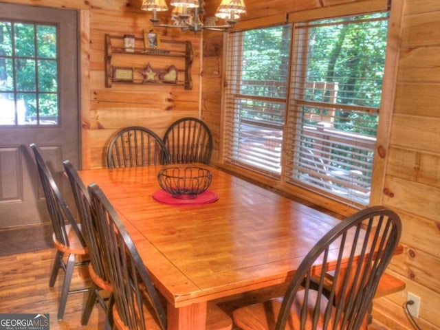 97 Eagles Nest Rd, Sautee Nacoochee, GA 30571 - dining space with a chandelier and wooden walls