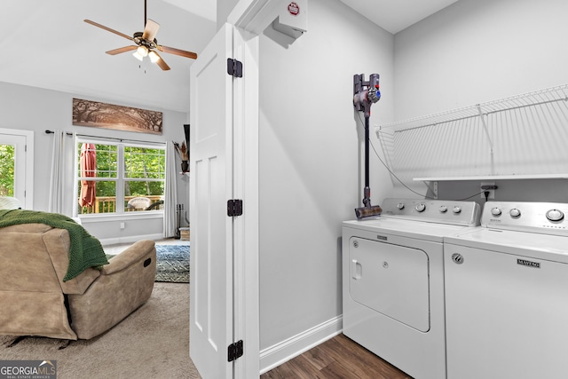 481 Hunter Welch Pkwy, Luthersville, GA 30251 - laundry room with washer and dryer, ceiling fan, and wood finished floors