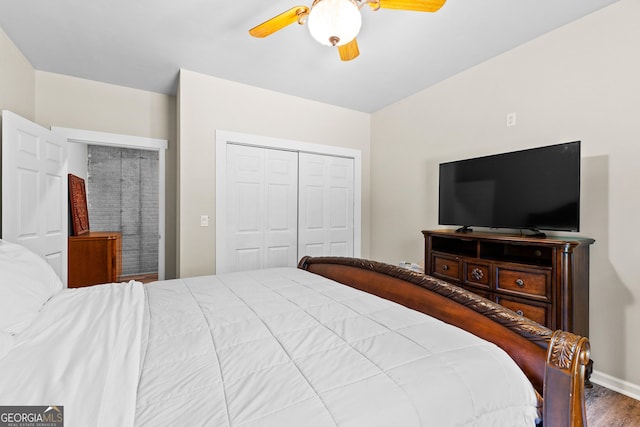 481 Hunter Welch Pkwy, Luthersville, GA 30251 - bedroom with a closet, wood finished floors, and ceiling fan