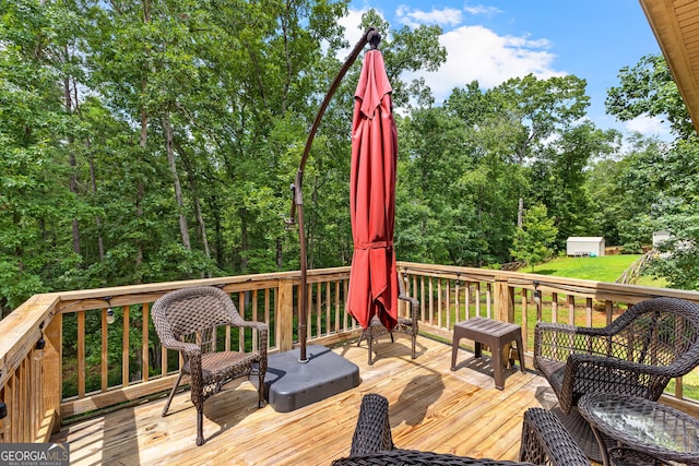 481 Hunter Welch Pkwy, Luthersville, GA 30251 - wooden terrace featuring a storage shed