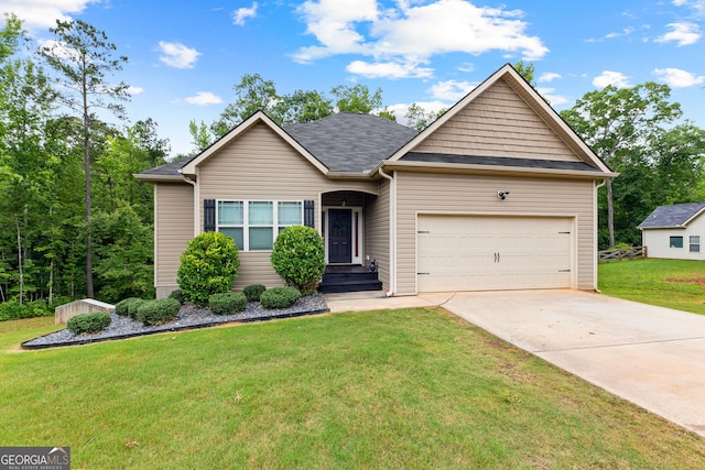 481 Hunter Welch Pkwy, Luthersville, GA 30251 - view of front of home featuring an attached garage, concrete driveway, a front lawn, and roof with shingles