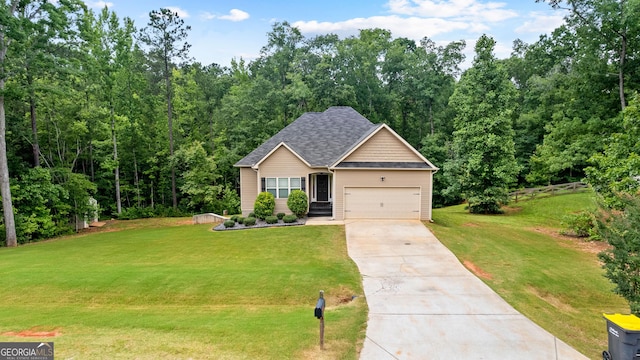 481 Hunter Welch Pkwy, Luthersville, GA 30251 - view of front facade with concrete driveway, a front yard, an attached garage, and roof with shingles