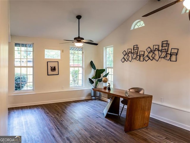 3790 Village, Atlanta, GA 30331 - office area with ceiling fan, wood finished floors, and vaulted ceiling