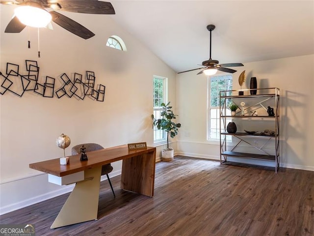 3790 Village, Atlanta, GA 30331 - office area with ceiling fan, dark wood-style floors, and vaulted ceiling