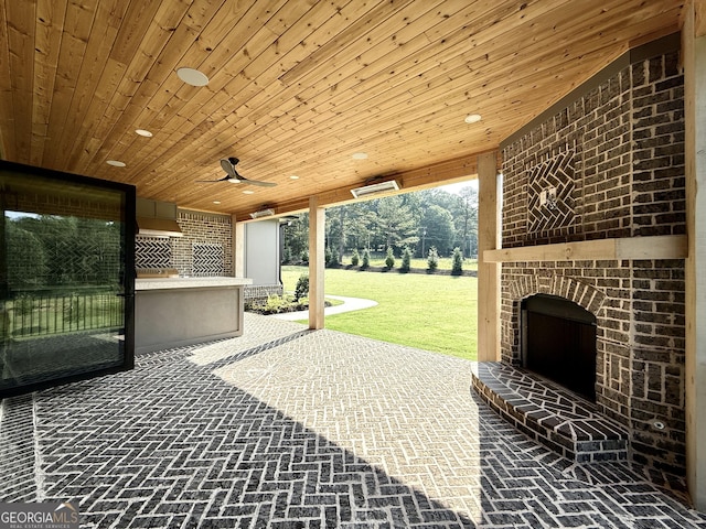 1005 Haddie Way, Alpharetta, GA 30004 - view of patio featuring an outdoor brick fireplace and a ceiling fan