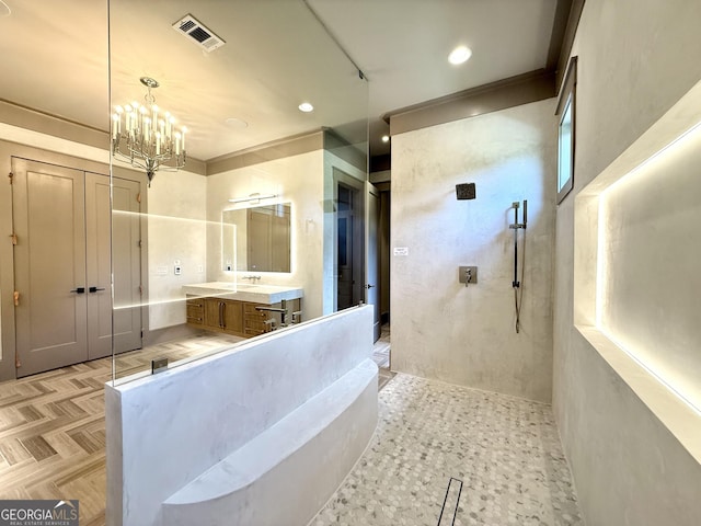 1005 Haddie Way, Alpharetta, GA 30004 - full bathroom featuring vanity, a bath, a chandelier, and recessed lighting