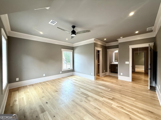 1005 Haddie Way, Alpharetta, GA 30004 - unfurnished bedroom featuring crown molding, recessed lighting, light wood-style flooring, and connected bathroom