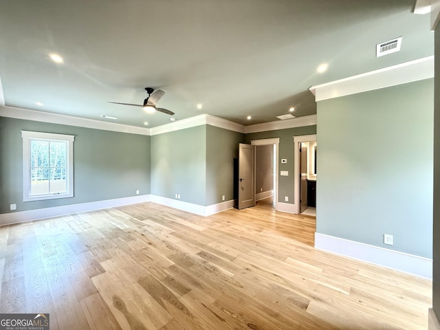 1005 Haddie Way, Alpharetta, GA 30004 - unfurnished room with ceiling fan, ornamental molding, light wood-style floors, and recessed lighting