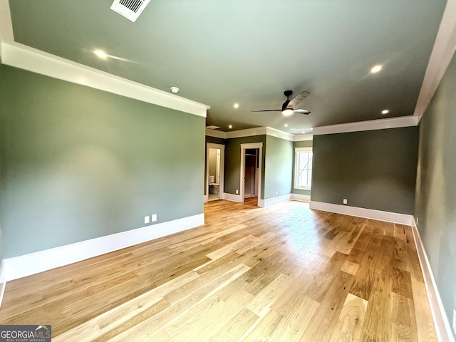 1005 Haddie Way, Alpharetta, GA 30004 - empty room with crown molding, ceiling fan, light wood finished floors, and recessed lighting