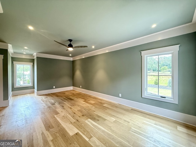 1005 Haddie Way, Alpharetta, GA 30004 - unfurnished room featuring crown molding, a ceiling fan, light wood finished floors, and recessed lighting