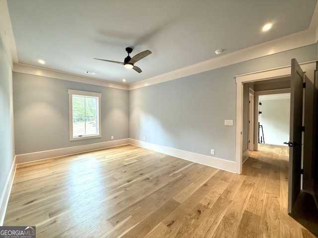 1005 Haddie Way, Alpharetta, GA 30004 - unfurnished room featuring ceiling fan, ornamental molding, light wood-style flooring, recessed lighting, and a smoke detector