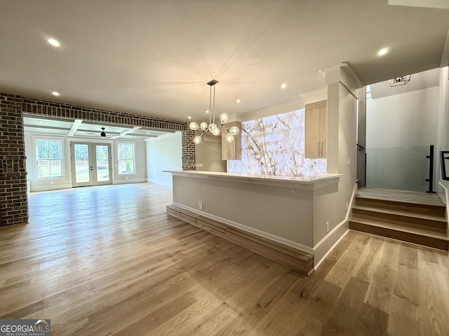 1005 Haddie Way, Alpharetta, GA 30004 - unfurnished dining area with a chandelier, light wood finished floors, recessed lighting, and a ceiling fan